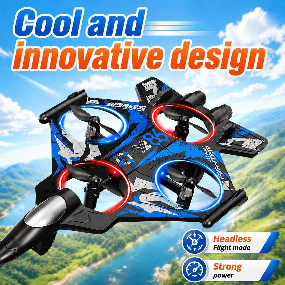 ZNLYRION Drone YL86 Fighter Shape With Screen Remote 480P Camera Fixed Height Hover Cool LED Light 360 Stunt Roll RC Quadcopter