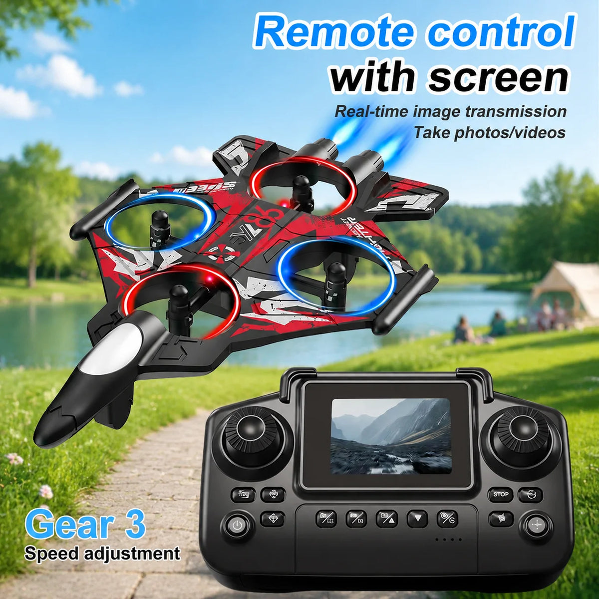 ZNLYRION Drone YL86 Fighter Shape With Screen Remote 480P Camera Fixed Height Hover Cool LED Light 360 Stunt Roll RC Quadcopter