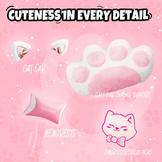 Vigosit Gaming Chair Cute Ears and Kawaii Pillow Ergonomic Computer Game Chair for Girls with Lumbar Support