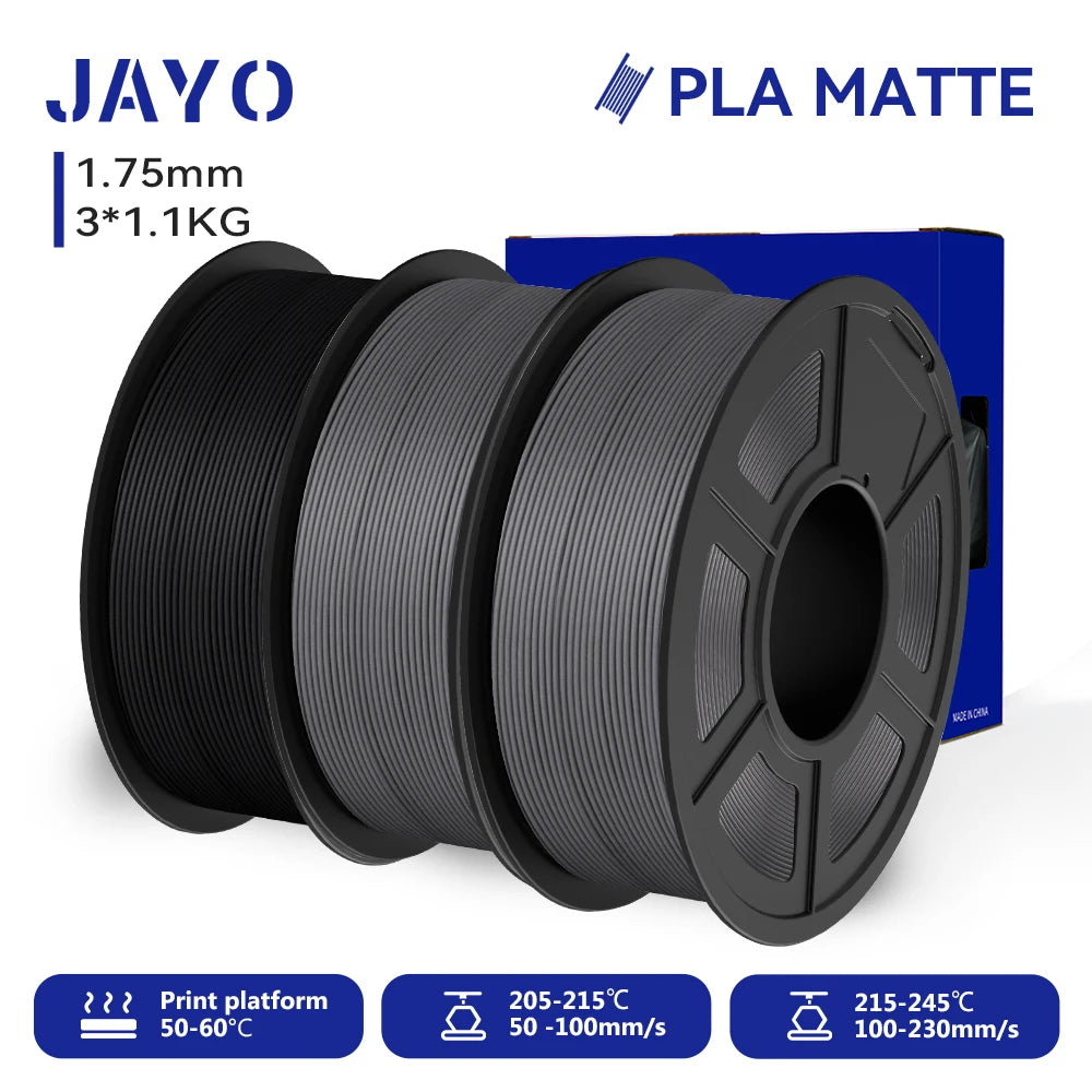 JAYO 3D Printer Filament PLA Matte 1.75MM Neatly Wound 3D Filament PLA 1.1KG Smooth Matte Finish 3D Printing Materials