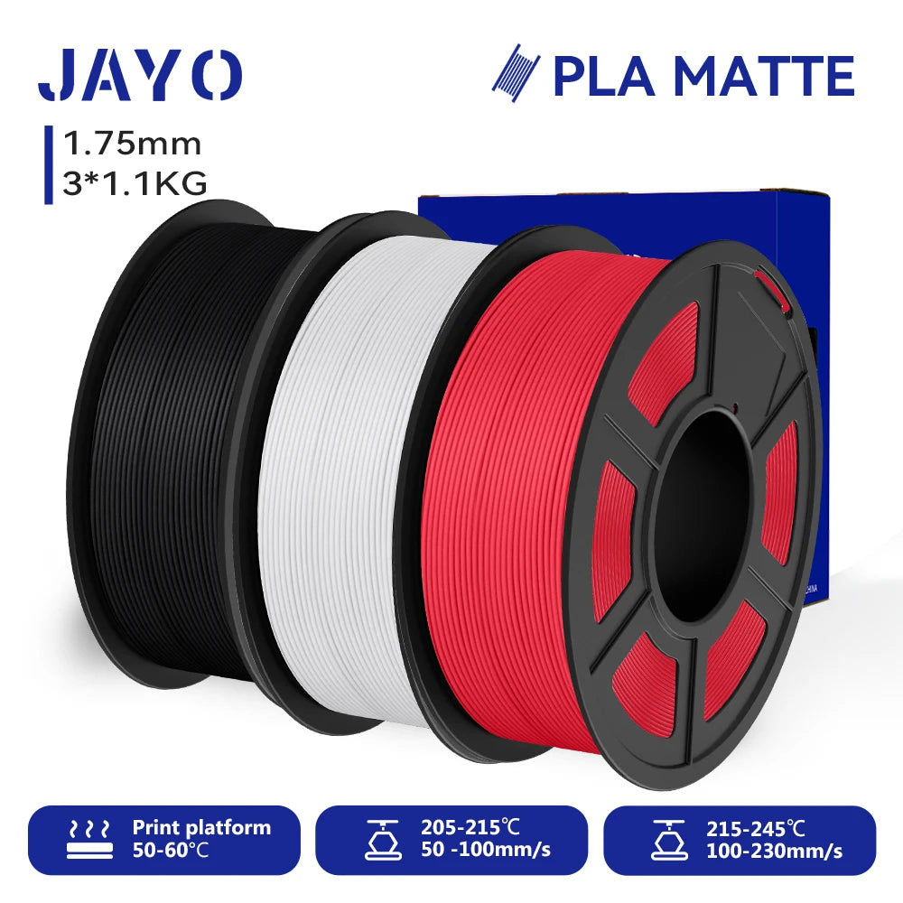 JAYO 3D Printer Filament PLA Matte 1.75MM Neatly Wound 3D Filament PLA 1.1KG Smooth Matte Finish 3D Printing Materials