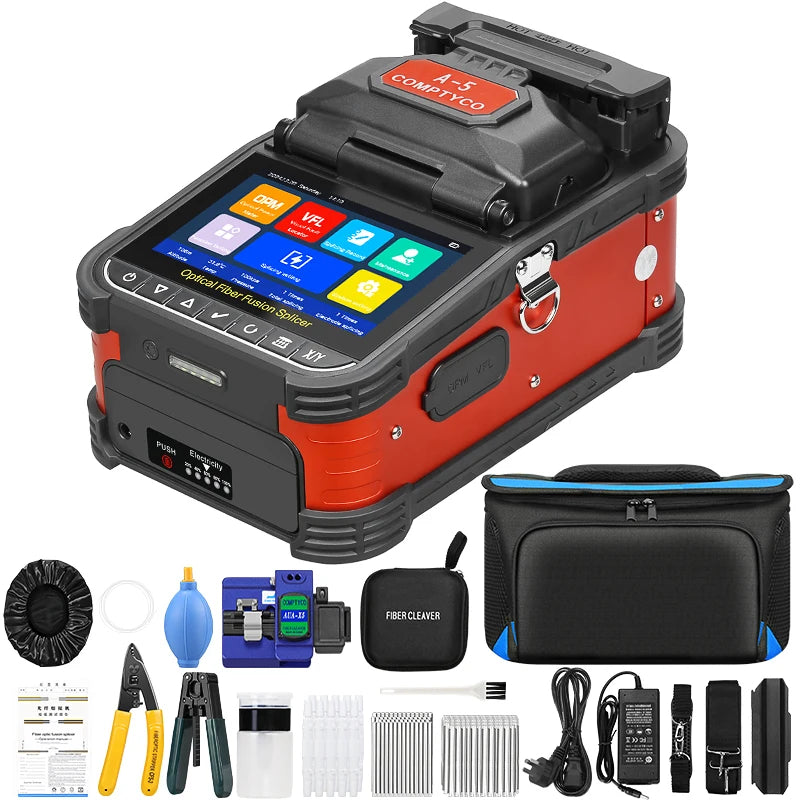 COMPTYCO A-5 Fiber Optic Fusion Splicer SM MM Multilingual Optical Fiber Welding Machine Fiber Core Hot Melt Built in OPM VFL