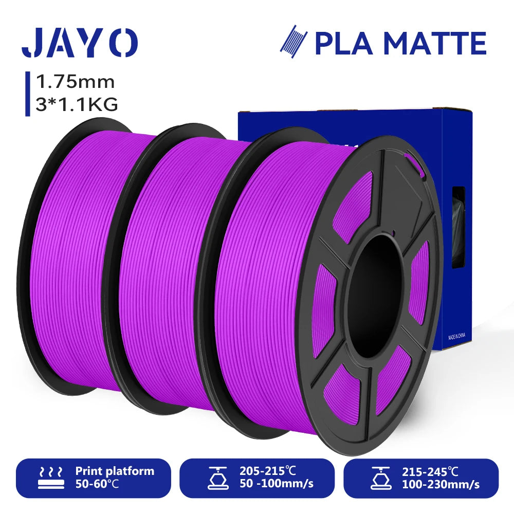 JAYO 3D Printer Filament PLA Matte 1.75MM Neatly Wound 3D Filament PLA 1.1KG Smooth Matte Finish 3D Printing Materials