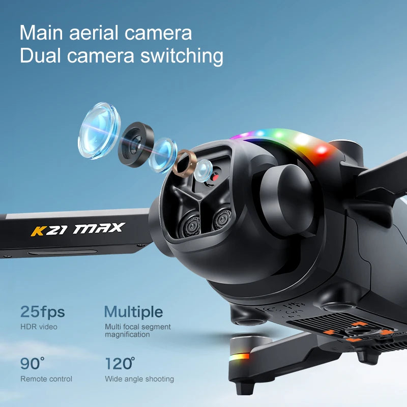 ZNLYRION K21MAX Foldable Brushless Drone With Screen Remote EIS Dual Electric Camera Optical Flow Hover Colorful LED Light RC Quadcopter