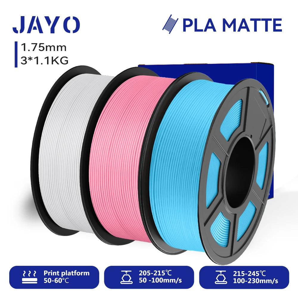 JAYO 3D Printer Filament PLA Matte 1.75MM Neatly Wound 3D Filament PLA 1.1KG Smooth Matte Finish 3D Printing Materials