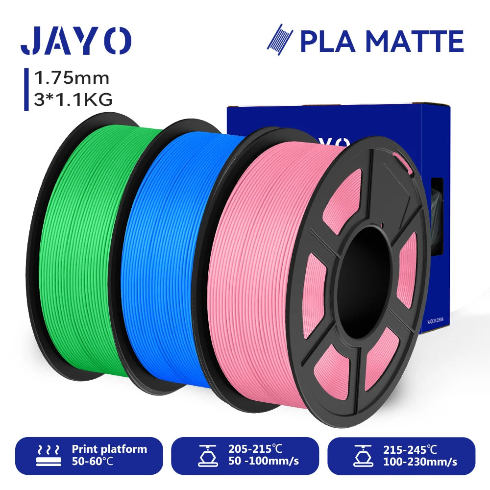 JAYO 3D Printer Filament PLA Matte 1.75MM Neatly Wound 3D Filament PLA 1.1KG Smooth Matte Finish 3D Printing Materials