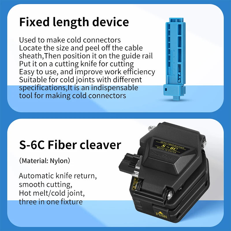 Fiber Optic Tool Kit With S-6C Fiber Cleaver Optical Power Meter(OPM) 15mw Visual Fault Locator(VFL) Fiber Stripper FTTH Tools