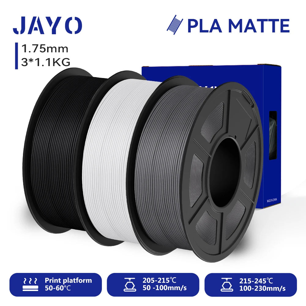 JAYO 3D Printer Filament PLA Matte 1.75MM Neatly Wound 3D Filament PLA 1.1KG Smooth Matte Finish 3D Printing Materials