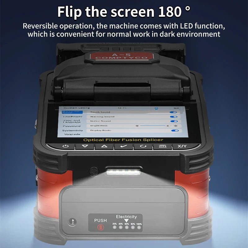 COMPTYCO A-5 Fiber Optic Fusion Splicer SM MM Multilingual Optical Fiber Welding Machine Fiber Core Hot Melt Built in OPM VFL
