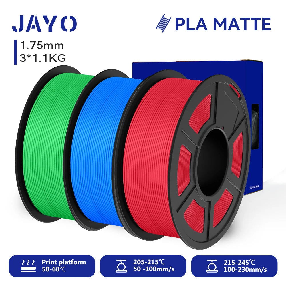 JAYO 3D Printer Filament PLA Matte 1.75MM Neatly Wound 3D Filament PLA 1.1KG Smooth Matte Finish 3D Printing Materials