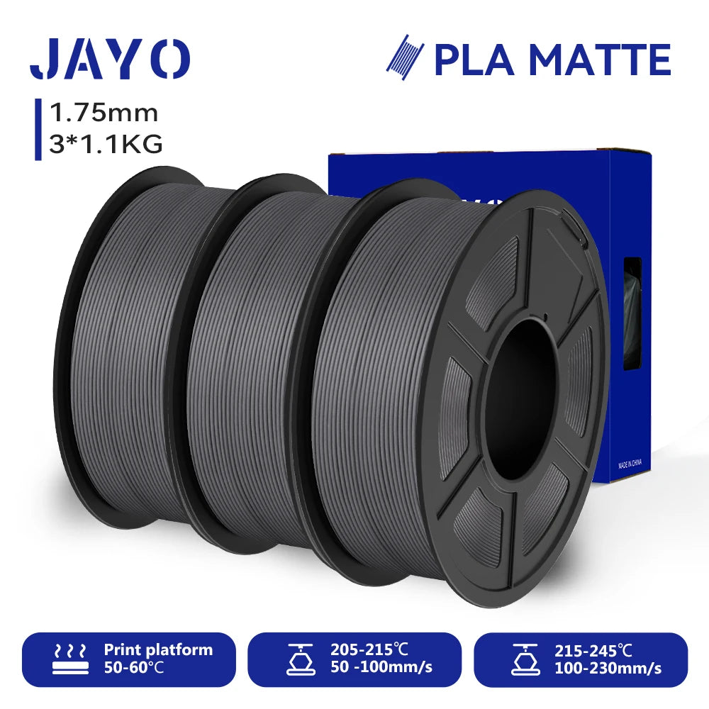JAYO 3D Printer Filament PLA Matte 1.75MM Neatly Wound 3D Filament PLA 1.1KG Smooth Matte Finish 3D Printing Materials