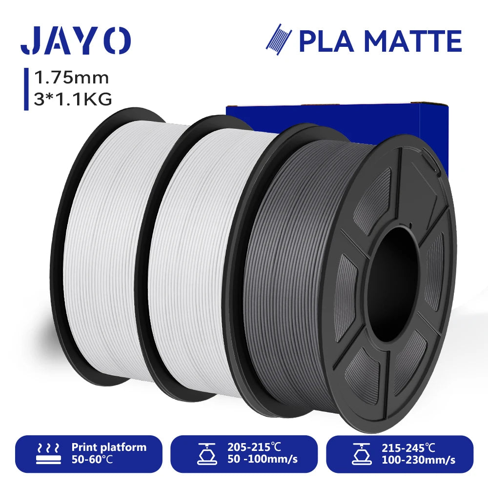 JAYO 3D Printer Filament PLA Matte 1.75MM Neatly Wound 3D Filament PLA 1.1KG Smooth Matte Finish 3D Printing Materials