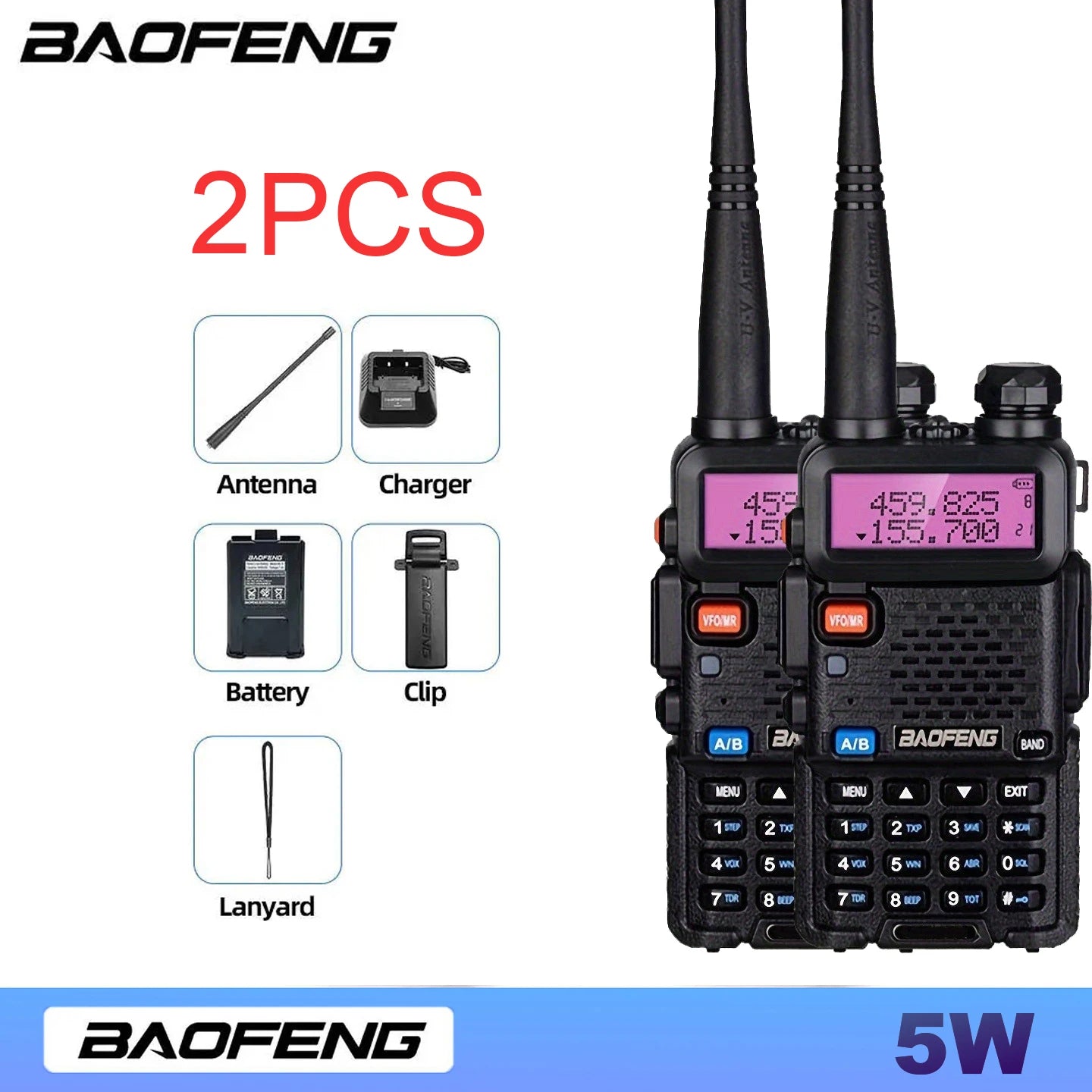 2pcs BAOFENG  5W 8W High Power Dual Band Two Way Radio Long Range Handheld Portable Walkies Talkies For Hunting
