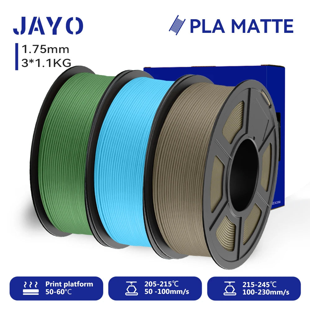 JAYO 3D Printer Filament PLA Matte 1.75MM Neatly Wound 3D Filament PLA 1.1KG Smooth Matte Finish 3D Printing Materials