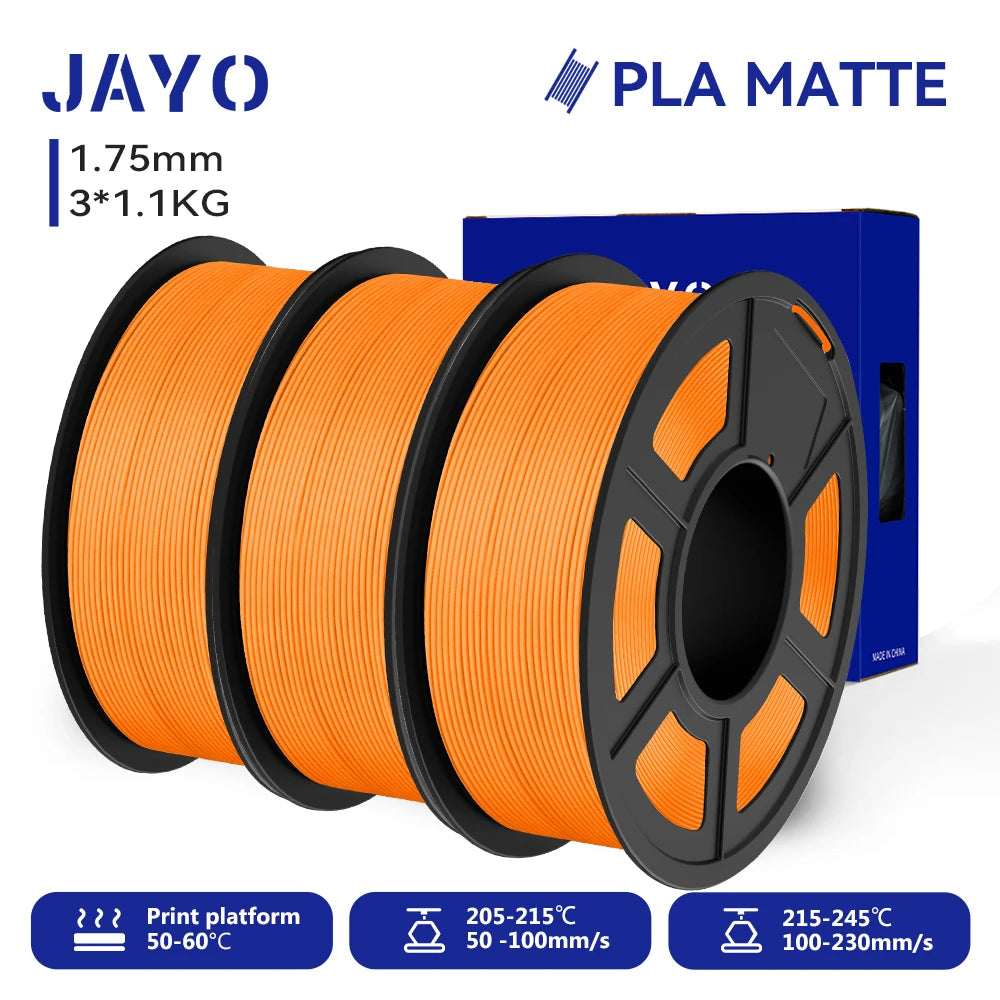 JAYO 3D Printer Filament PLA Matte 1.75MM Neatly Wound 3D Filament PLA 1.1KG Smooth Matte Finish 3D Printing Materials