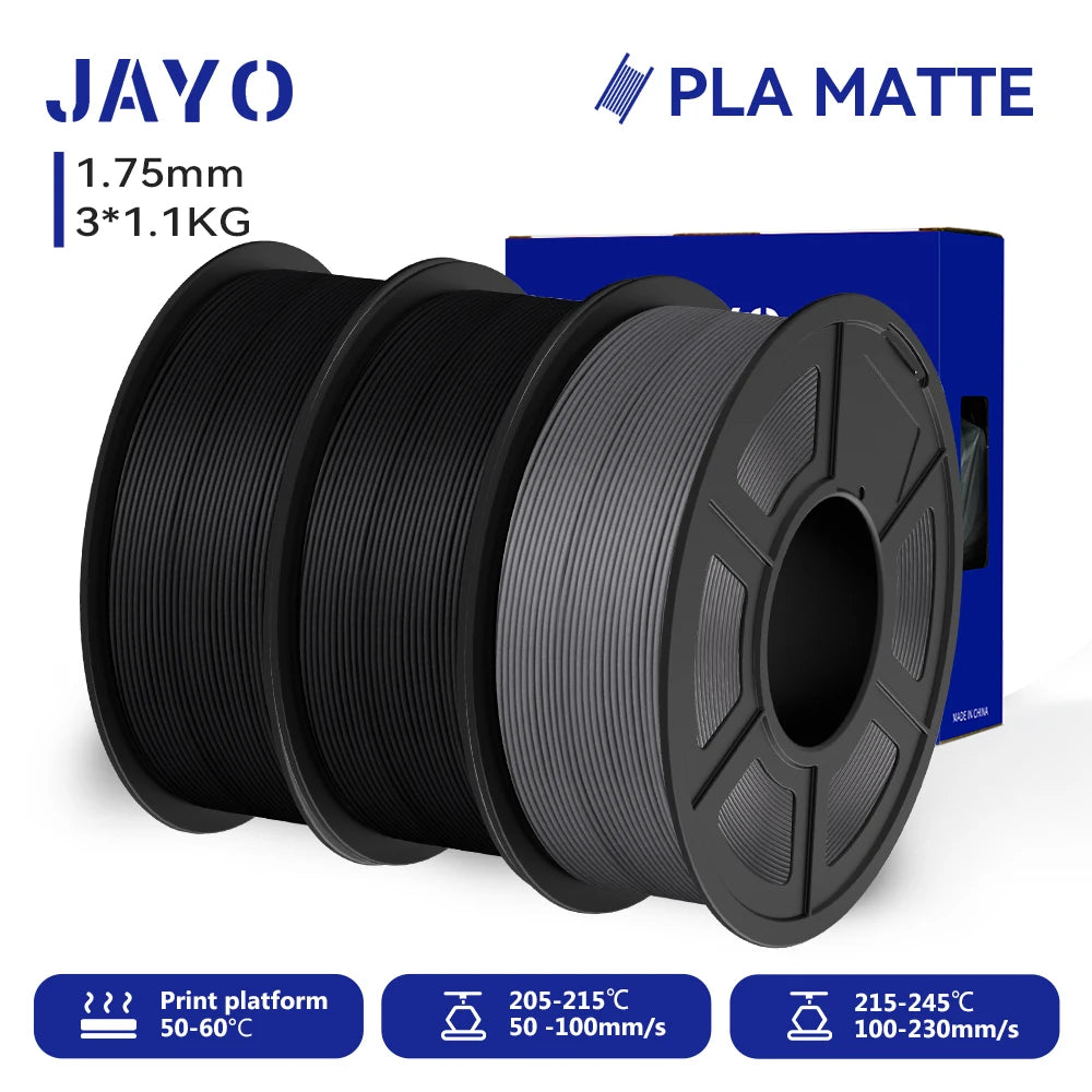 JAYO 3D Printer Filament PLA Matte 1.75MM Neatly Wound 3D Filament PLA 1.1KG Smooth Matte Finish 3D Printing Materials