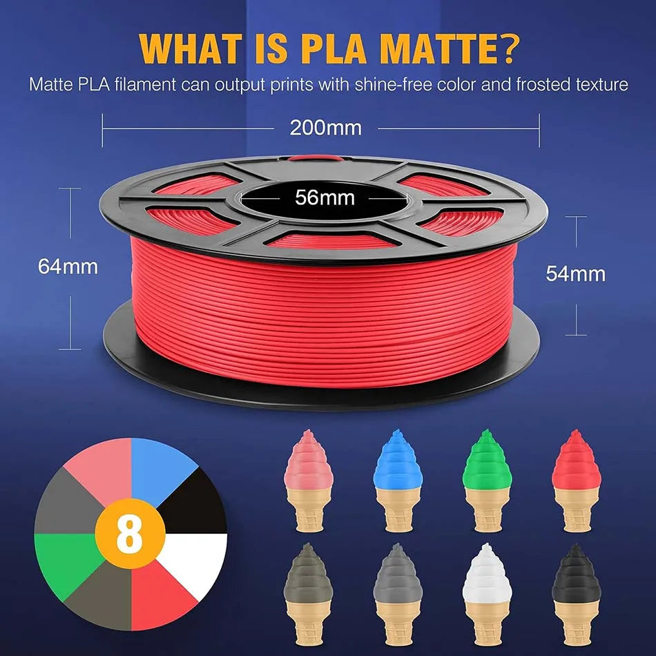 JAYO 3D Printer Filament PLA Matte 1.75MM Neatly Wound 3D Filament PLA 1.1KG Smooth Matte Finish 3D Printing Materials