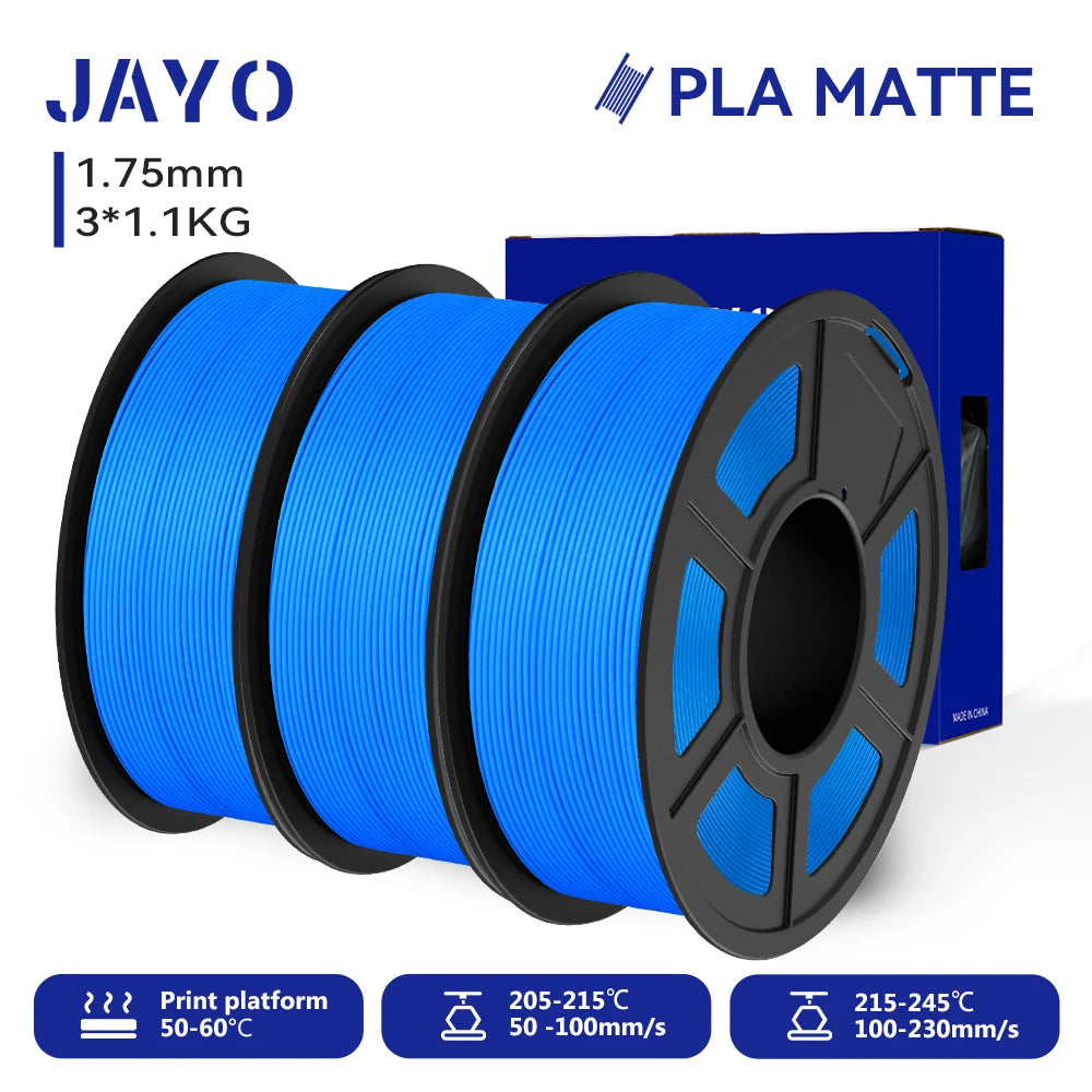 JAYO 3D Printer Filament PLA Matte 1.75MM Neatly Wound 3D Filament PLA 1.1KG Smooth Matte Finish 3D Printing Materials