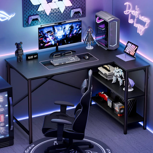 JHK L Shaped Desk 47 Inch Computer Desk Gaming Furniture Corner Desks Home Office PC Table with Reversible Storage Shelves
