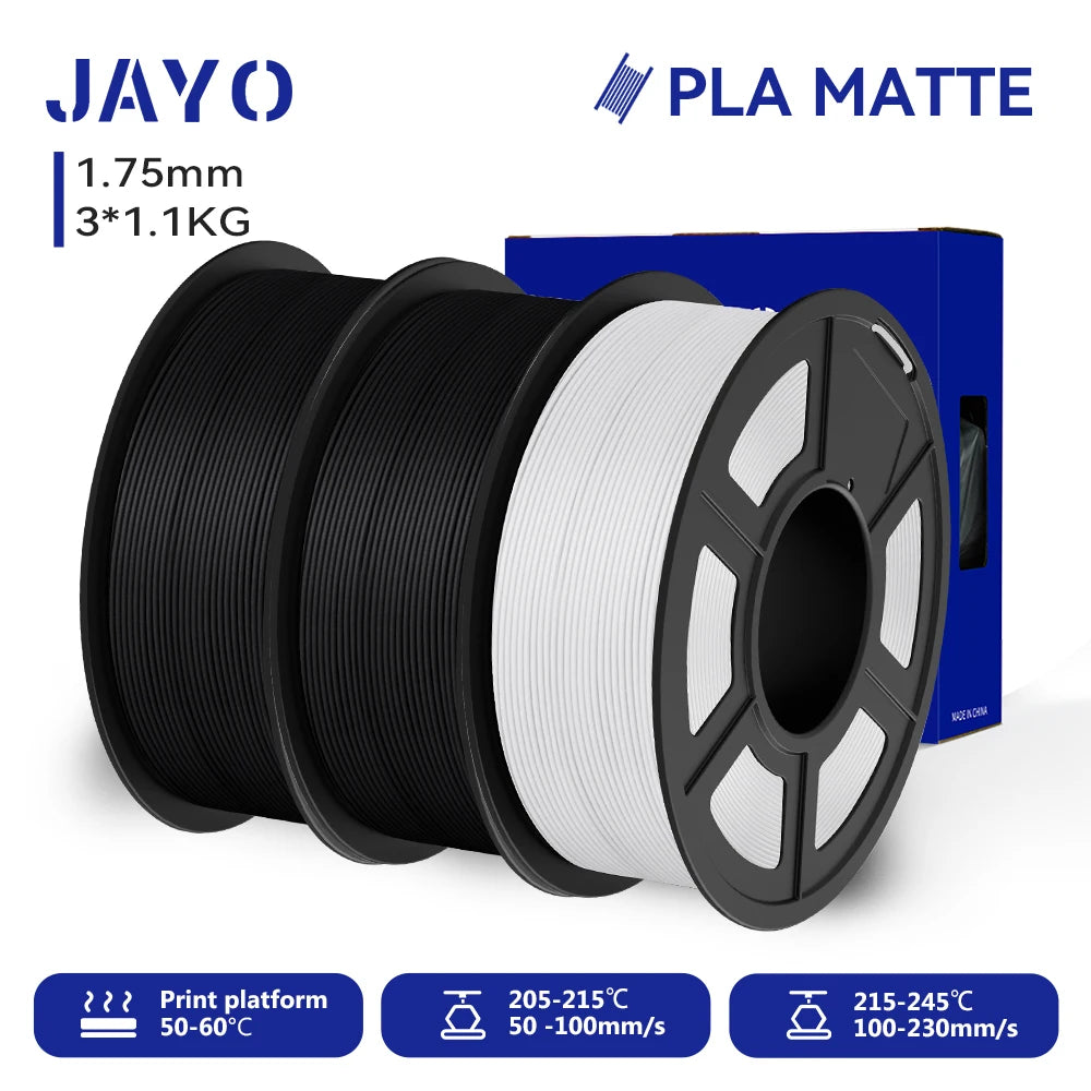 JAYO 3D Printer Filament PLA Matte 1.75MM Neatly Wound 3D Filament PLA 1.1KG Smooth Matte Finish 3D Printing Materials