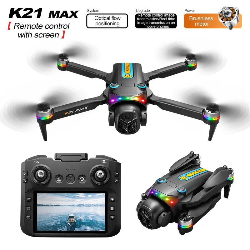 ZNLYRION K21MAX Foldable Brushless Drone With Screen Remote EIS Dual Electric Camera Optical Flow Hover Colorful LED Light RC Quadcopter