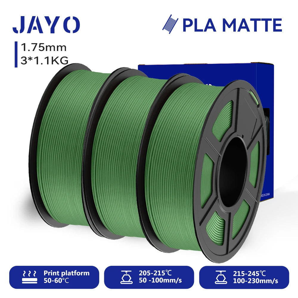 JAYO 3D Printer Filament PLA Matte 1.75MM Neatly Wound 3D Filament PLA 1.1KG Smooth Matte Finish 3D Printing Materials