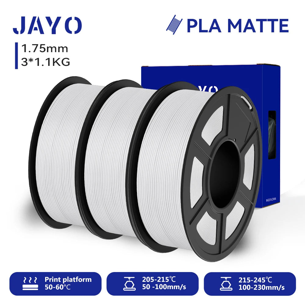 JAYO 3D Printer Filament PLA Matte 1.75MM Neatly Wound 3D Filament PLA 1.1KG Smooth Matte Finish 3D Printing Materials