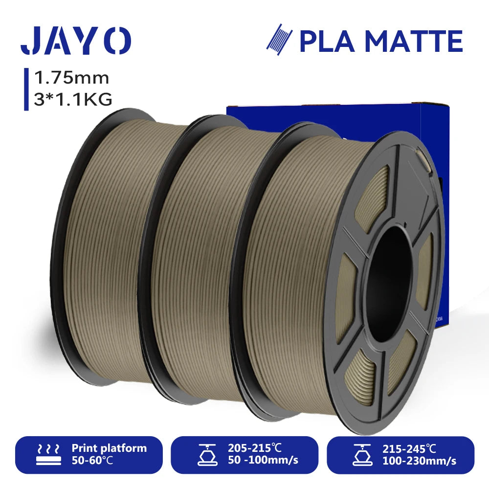 JAYO 3D Printer Filament PLA Matte 1.75MM Neatly Wound 3D Filament PLA 1.1KG Smooth Matte Finish 3D Printing Materials