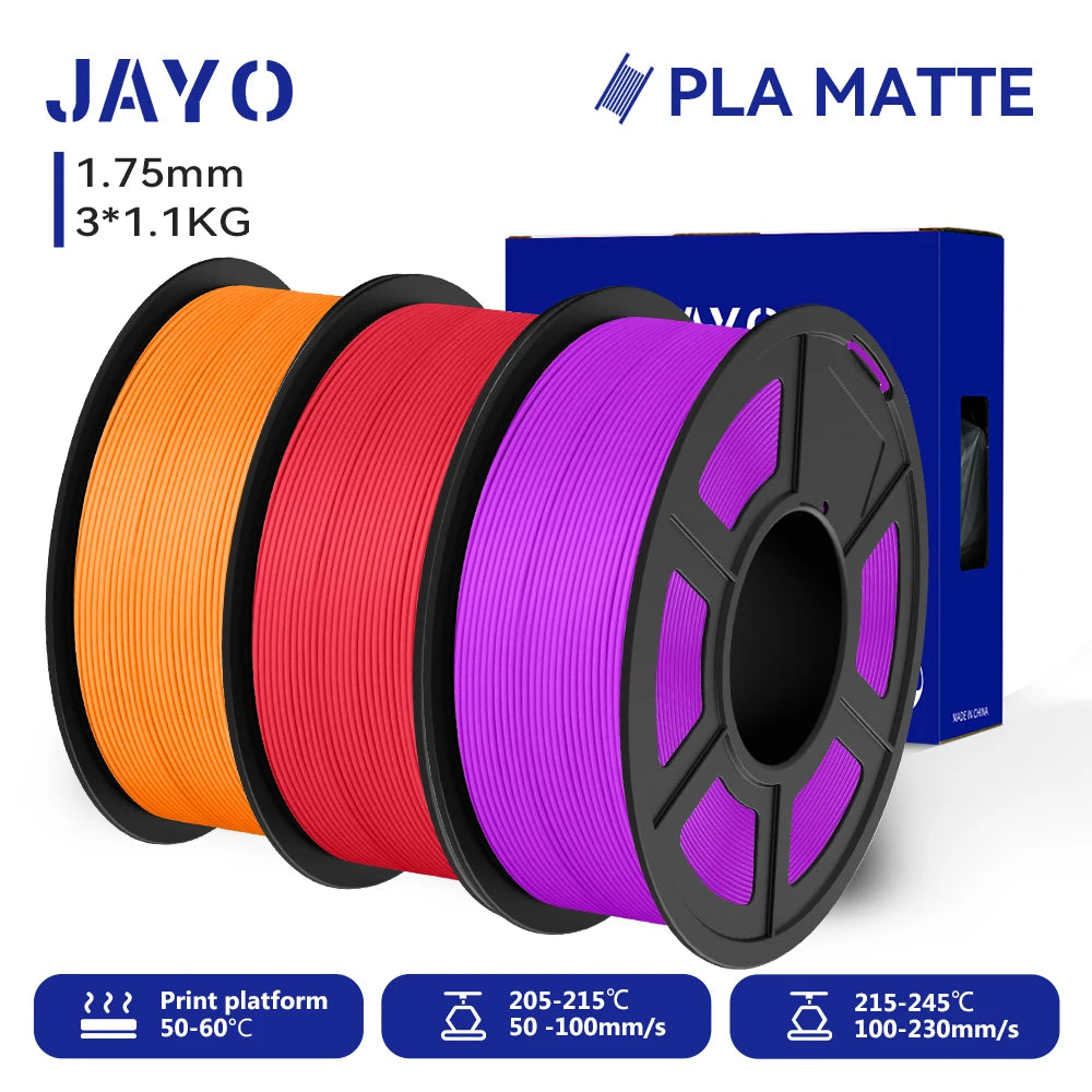 JAYO 3D Printer Filament PLA Matte 1.75MM Neatly Wound 3D Filament PLA 1.1KG Smooth Matte Finish 3D Printing Materials