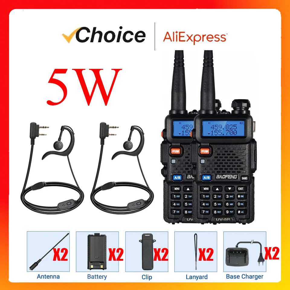 2pcs BAOFENG  5W 8W High Power Dual Band Two Way Radio Long Range Handheld Portable Walkies Talkies For Hunting