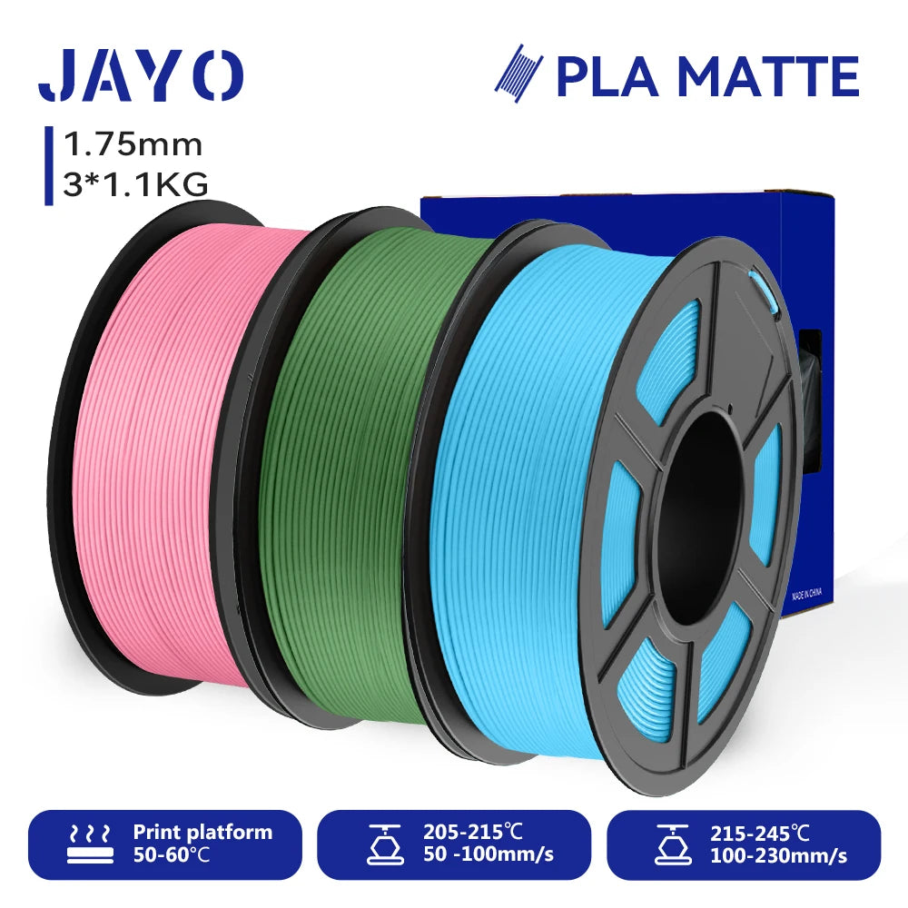 JAYO 3D Printer Filament PLA Matte 1.75MM Neatly Wound 3D Filament PLA 1.1KG Smooth Matte Finish 3D Printing Materials