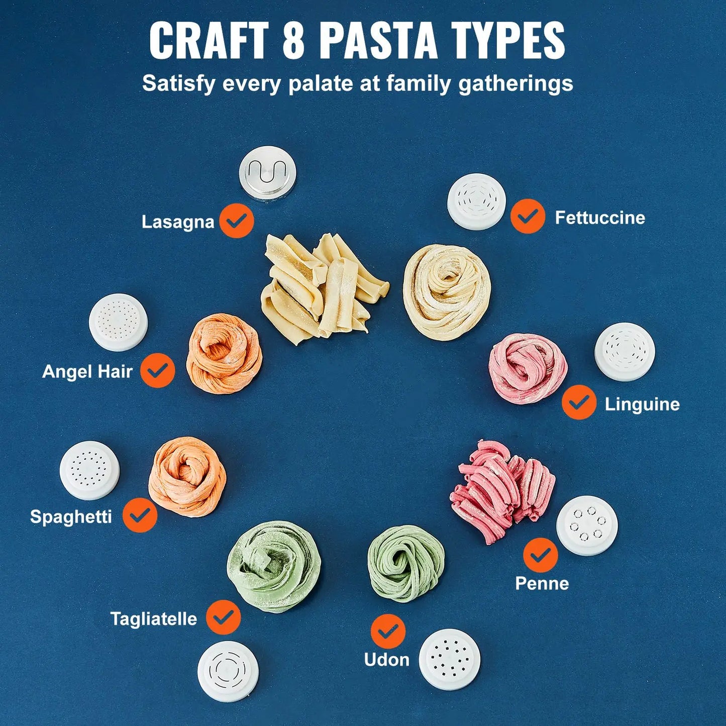 Electric Pasta Maker, 150W Automatic Noodle Maker Machine with 8 Pasta Shapes, 4 Intelligent Modes, 500g Flour Capacity Pasta Maker Machine with Measuring Cups, Cleaning Brush for Home Kitchen