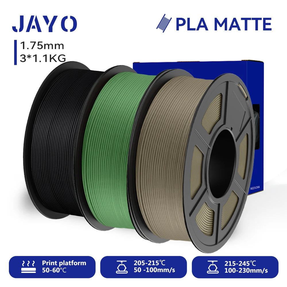 JAYO 3D Printer Filament PLA Matte 1.75MM Neatly Wound 3D Filament PLA 1.1KG Smooth Matte Finish 3D Printing Materials
