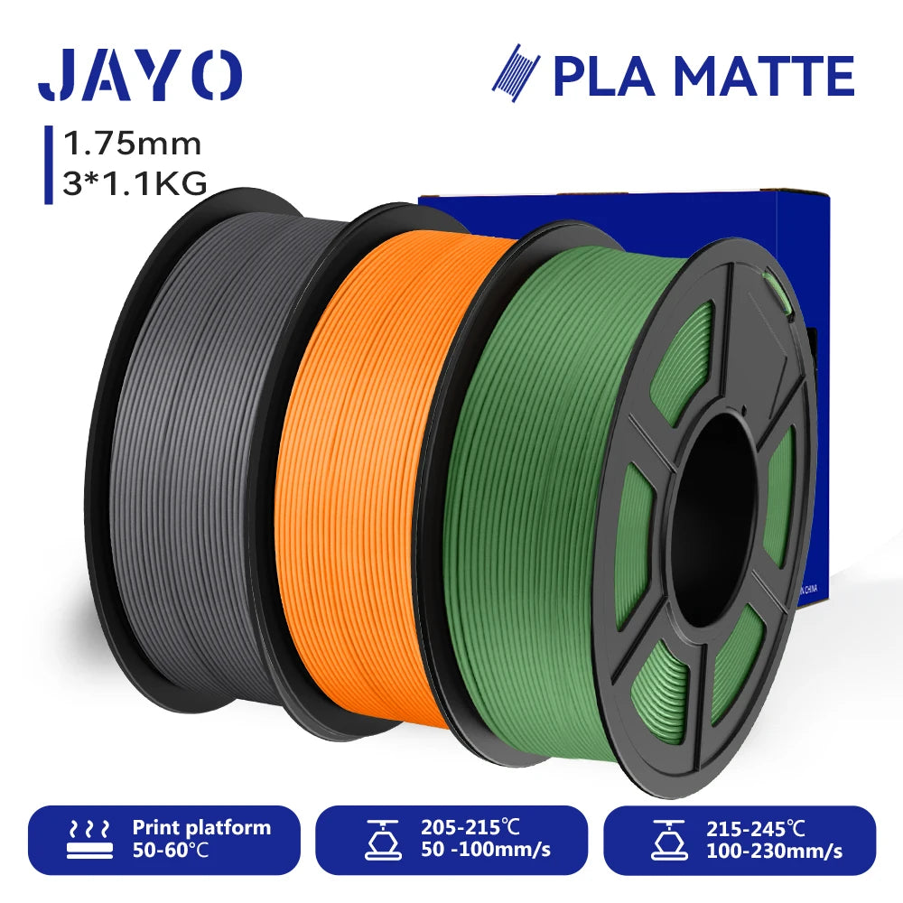 JAYO 3D Printer Filament PLA Matte 1.75MM Neatly Wound 3D Filament PLA 1.1KG Smooth Matte Finish 3D Printing Materials