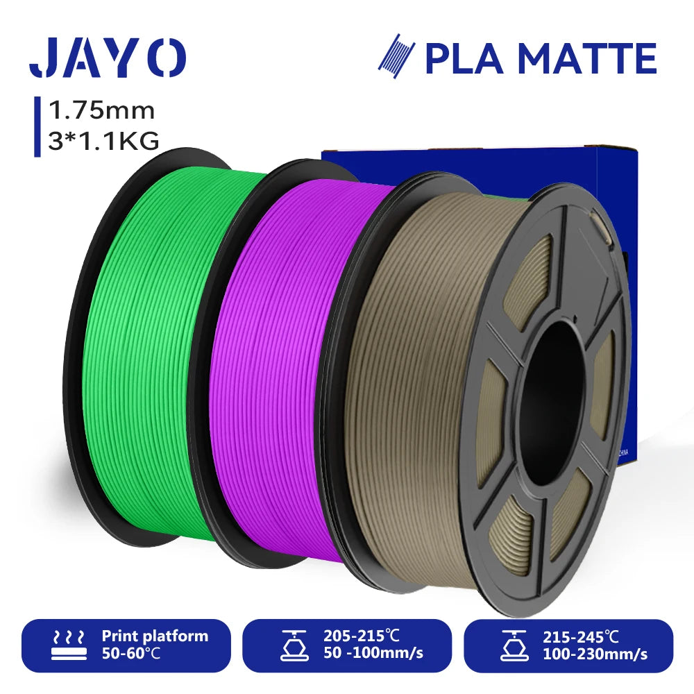 JAYO 3D Printer Filament PLA Matte 1.75MM Neatly Wound 3D Filament PLA 1.1KG Smooth Matte Finish 3D Printing Materials