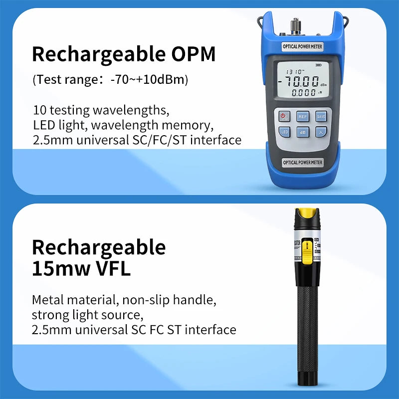 Fiber Optic Tool Kit With S-6C Fiber Cleaver Optical Power Meter(OPM) 15mw Visual Fault Locator(VFL) Fiber Stripper FTTH Tools
