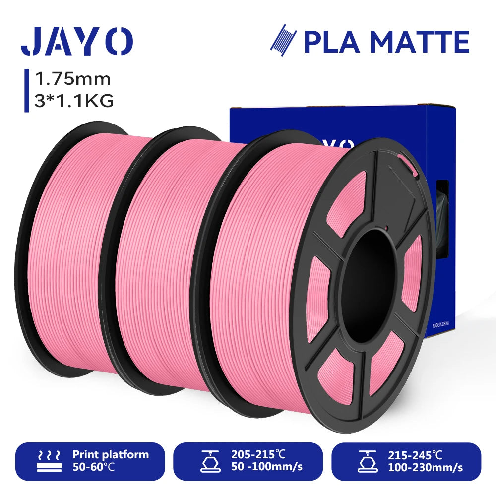 JAYO 3D Printer Filament PLA Matte 1.75MM Neatly Wound 3D Filament PLA 1.1KG Smooth Matte Finish 3D Printing Materials