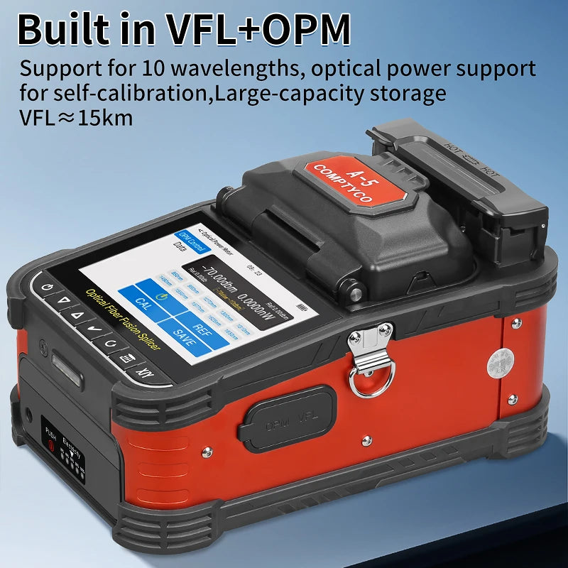 COMPTYCO A-5 Fiber Optic Fusion Splicer SM MM Multilingual Optical Fiber Welding Machine Fiber Core Hot Melt Built in OPM VFL