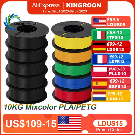 KINGROON 10KG PLA Filament PETG 3D Filament 1.75mm For 3D Printer Filament Bundle Mixed Colors FDM Printing Material Fast Ship