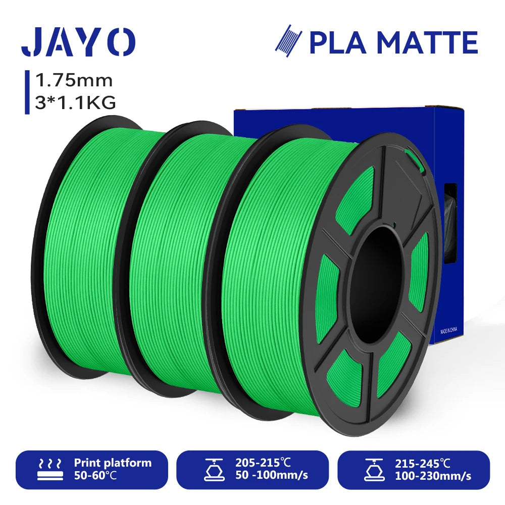 JAYO 3D Printer Filament PLA Matte 1.75MM Neatly Wound 3D Filament PLA 1.1KG Smooth Matte Finish 3D Printing Materials